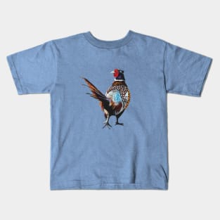 Ardler the Pheasant on blue background Kids T-Shirt